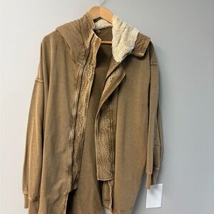 Brown Hooded Sherpa-Lined Zip Jacket